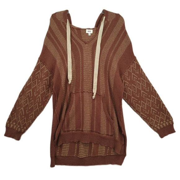 BKE Medium Jacquard Hooded V-Neck Pullover Sweater - Picture 1 of 10